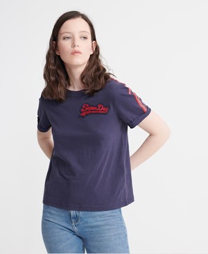 Superdry Vintage Logo Chainstitch Boxy Női Pólók Sötétkék | GDSWA1297